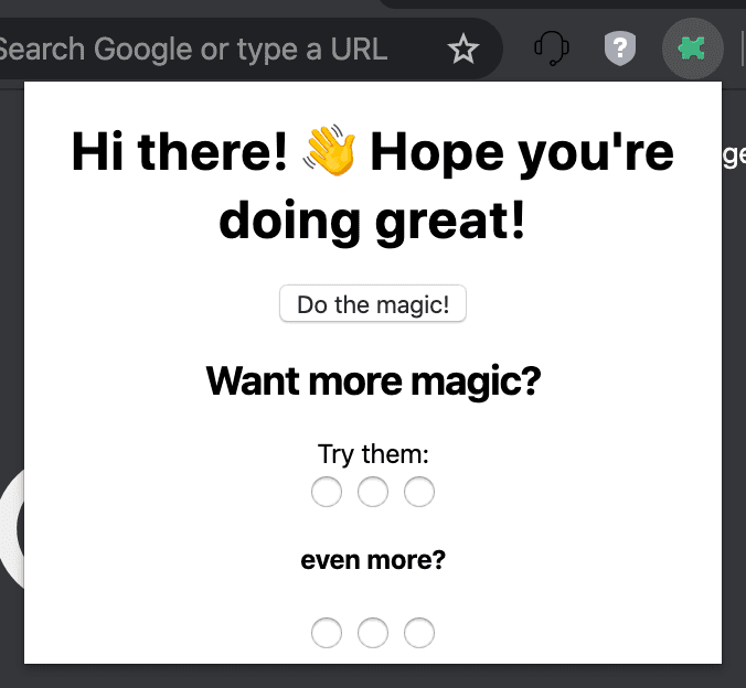 Vue extension pop-up