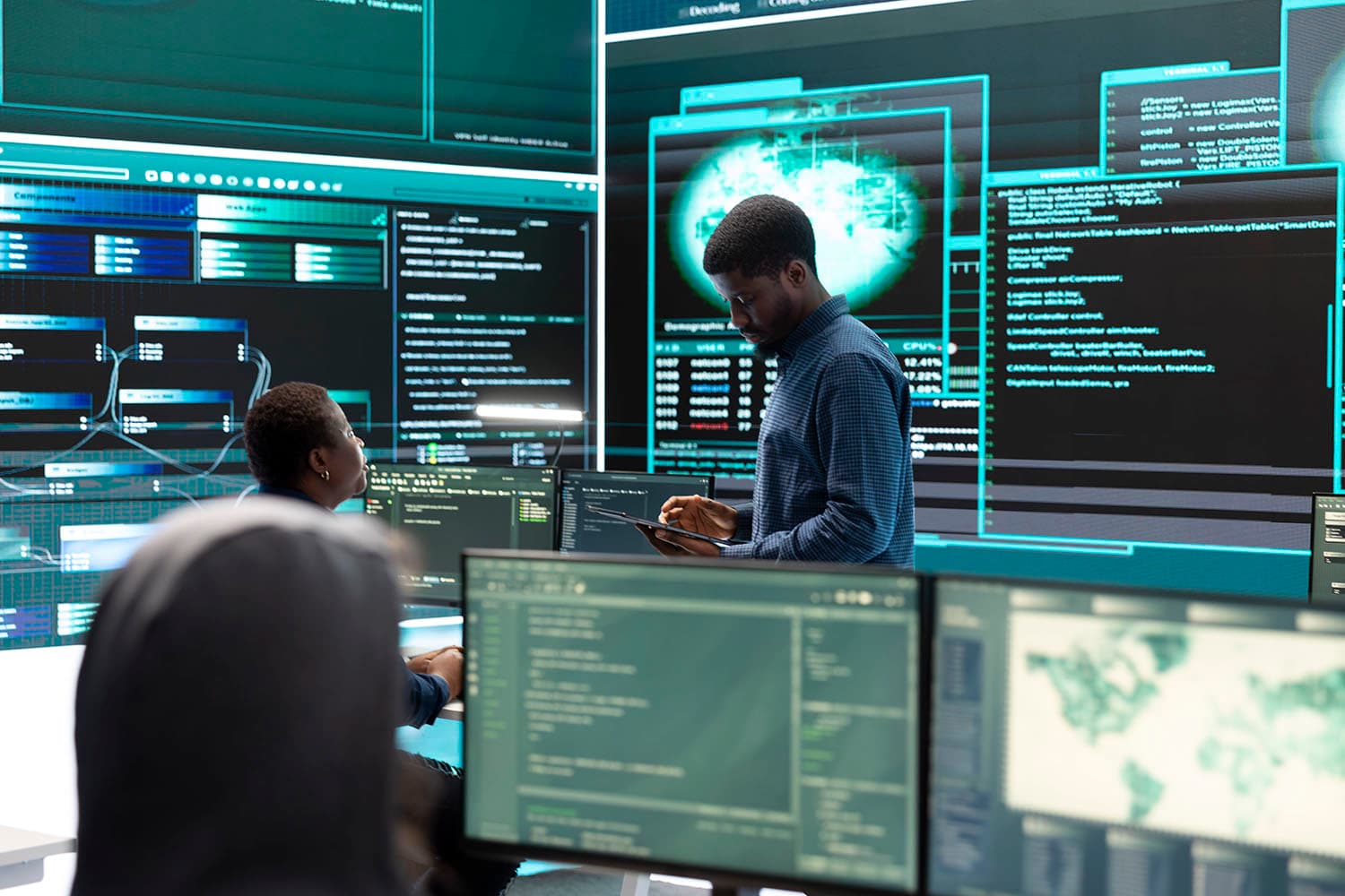 Cyber defense team working in a governmental security operations center
