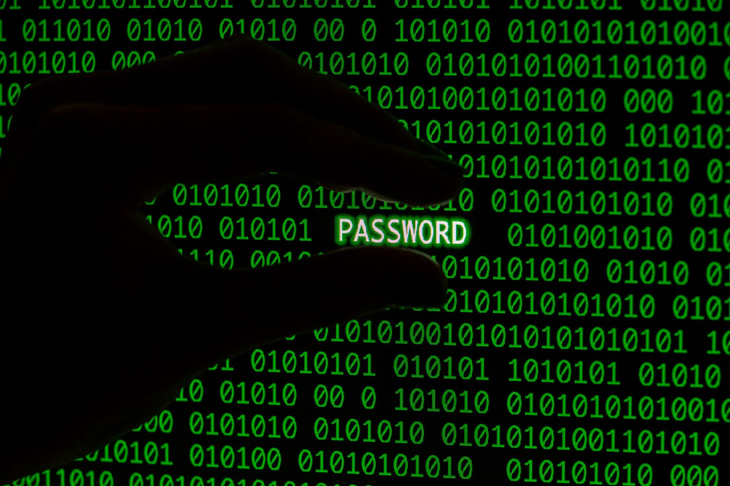 Password with hand and binary code